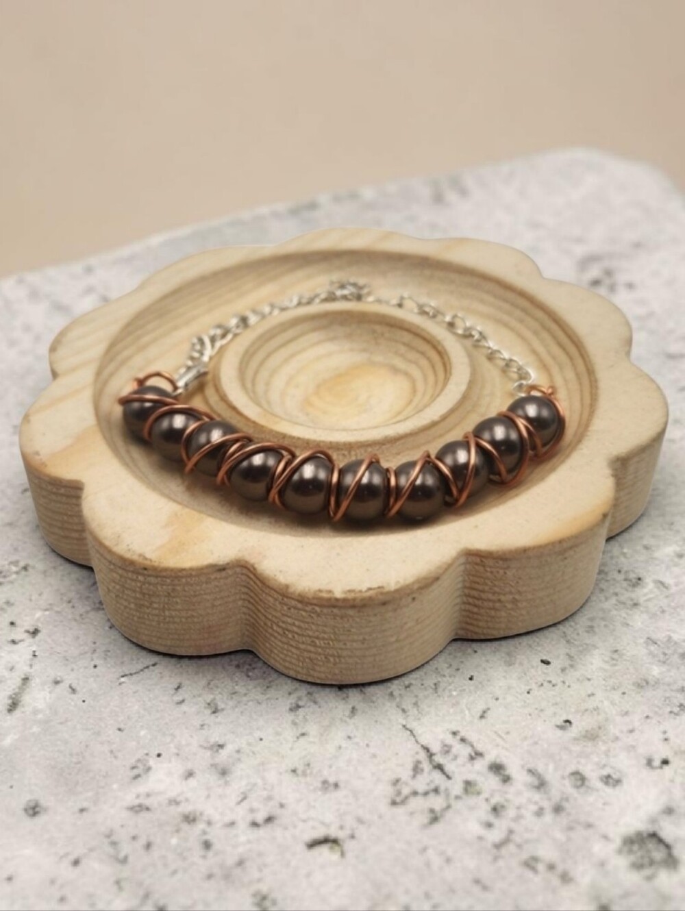 Handmade Wire-wrapped Adjustable Brown Pearl Beaded Bracelet